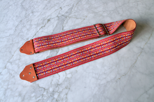 Custom wide 3" Red 'Tapestry' Guitar/Bass Hippie Strap