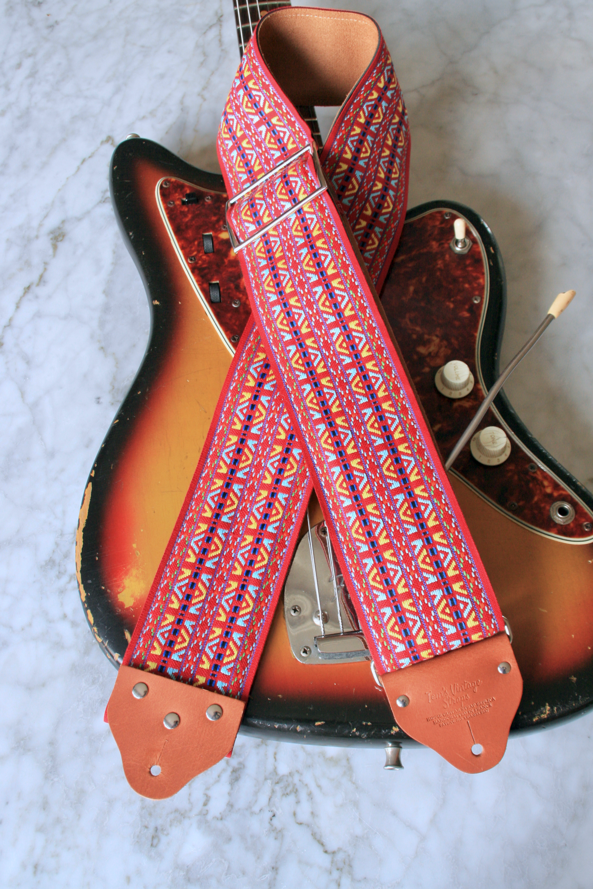 Custom wide 3" Red 'Tapestry' Guitar/Bass Hippie Strap