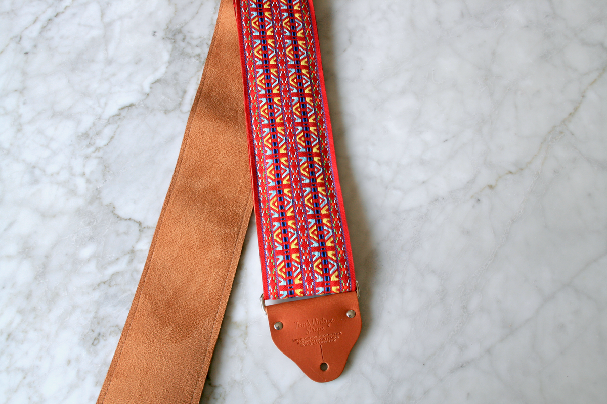 Custom wide 3" Red 'Tapestry' Guitar/Bass Hippie Strap