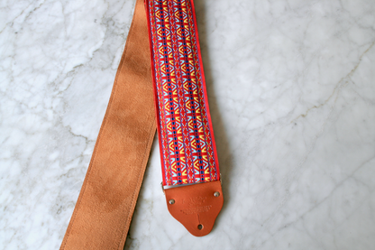 Custom wide 3" Red 'Tapestry' Guitar/Bass Hippie Strap
