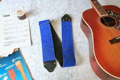 Custom wide 3" Blue 'Corduroy' Guitar/Bass Hippie Strap