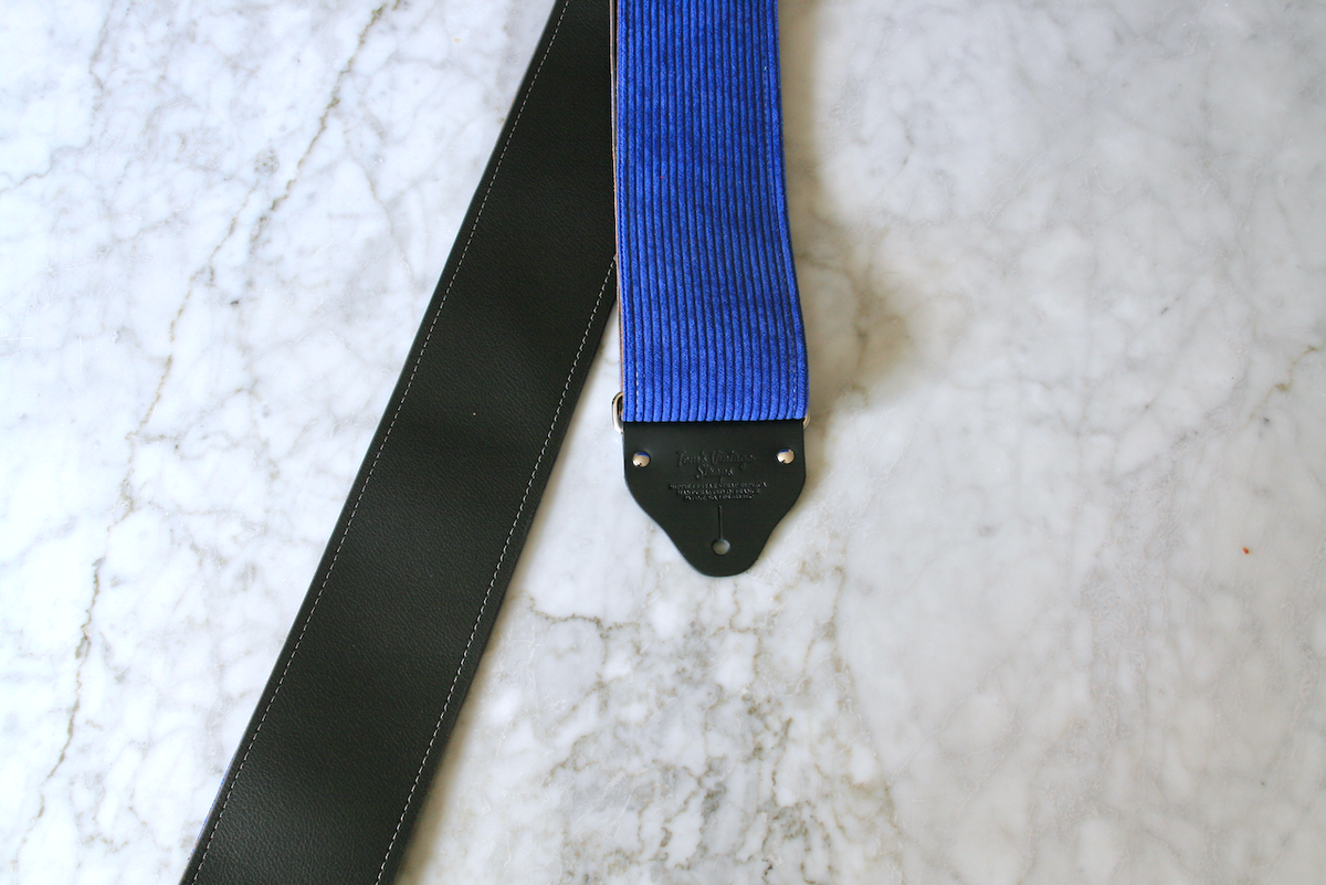 Custom wide 3" Blue 'Corduroy' Guitar/Bass Hippie Strap