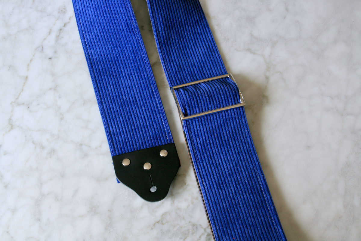 Custom wide 3" Blue 'Corduroy' Guitar/Bass Hippie Strap