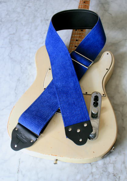 Custom wide 3" Blue 'Corduroy' Guitar/Bass Hippie Strap
