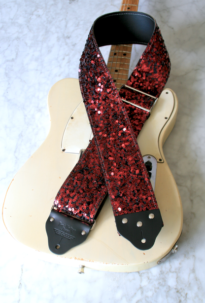 Custom wide 3" Ruby 'Sequins' Guitar/Bass Hippie Strap