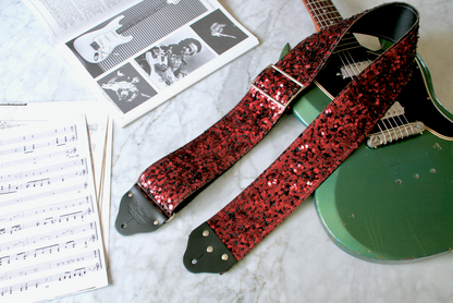 Custom wide 3" Ruby 'Sequins' Guitar/Bass Hippie Strap