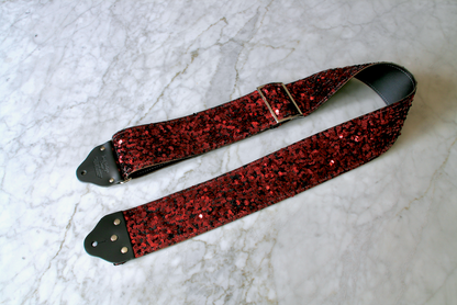 Custom wide 3" Ruby 'Sequins' Guitar/Bass Hippie Strap