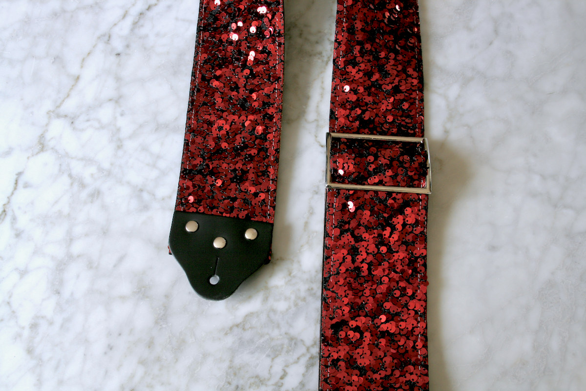 Custom wide 3" Ruby 'Sequins' Guitar/Bass Hippie Strap