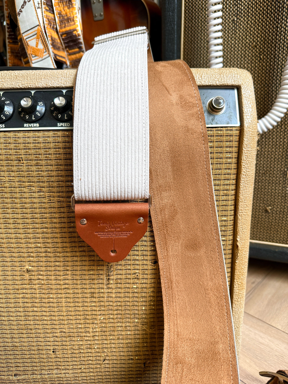 Custom wide 3" Light Beige 'Corduroy' Guitar/Bass Hippie Strap