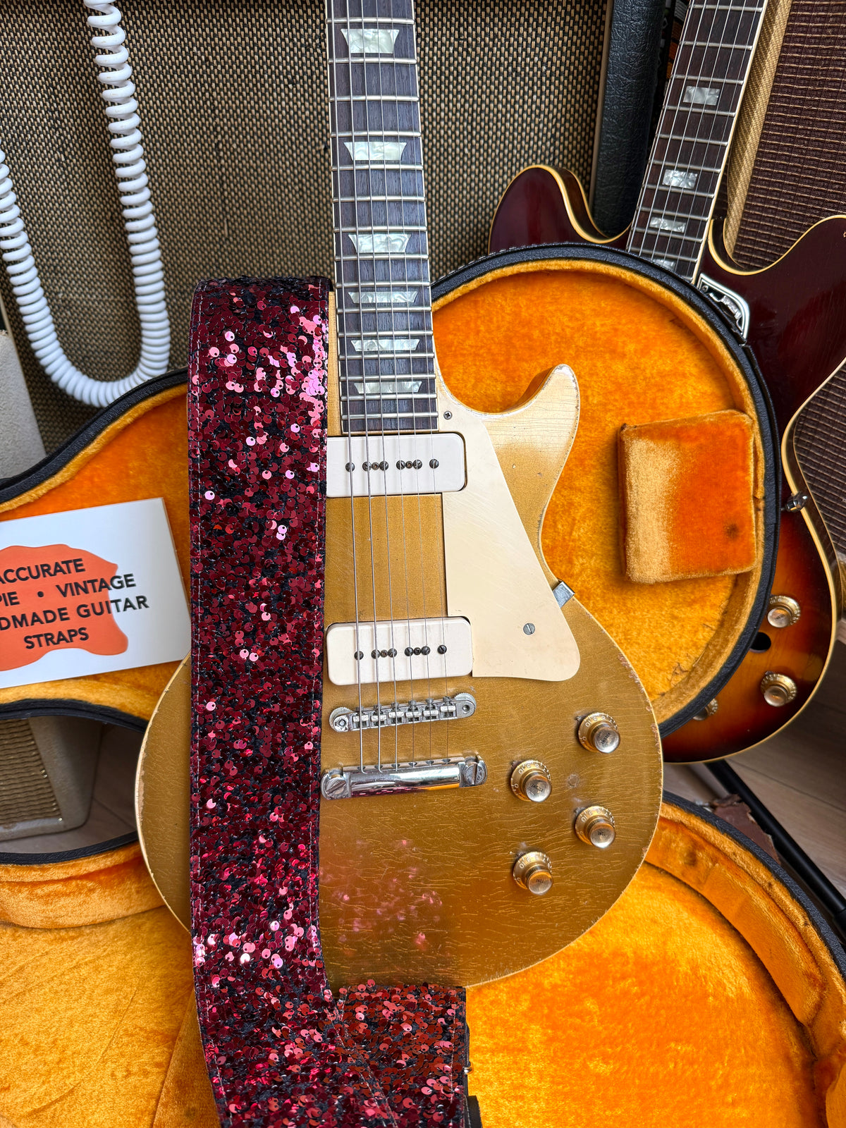 Custom wide 3" Ruby 'Sequins' Guitar/Bass Hippie Strap