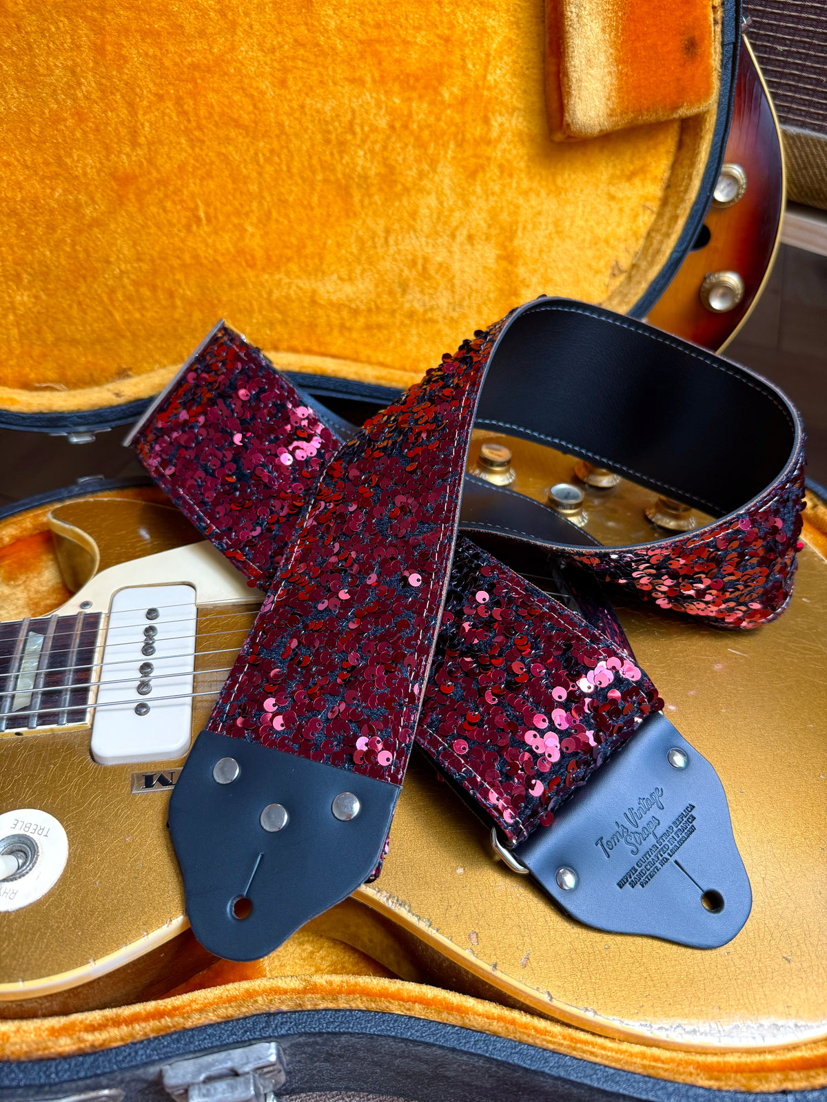 Custom wide 3" Ruby 'Sequins' Guitar/Bass Hippie Strap