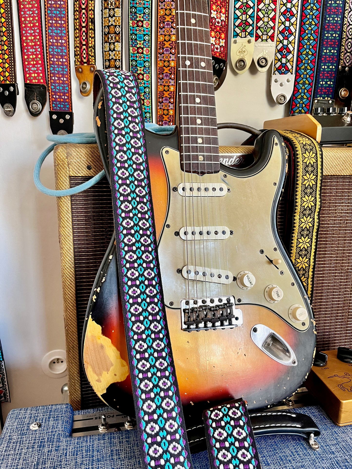 Purple 'Bullseye' Guitar/Bass Hippie Strap