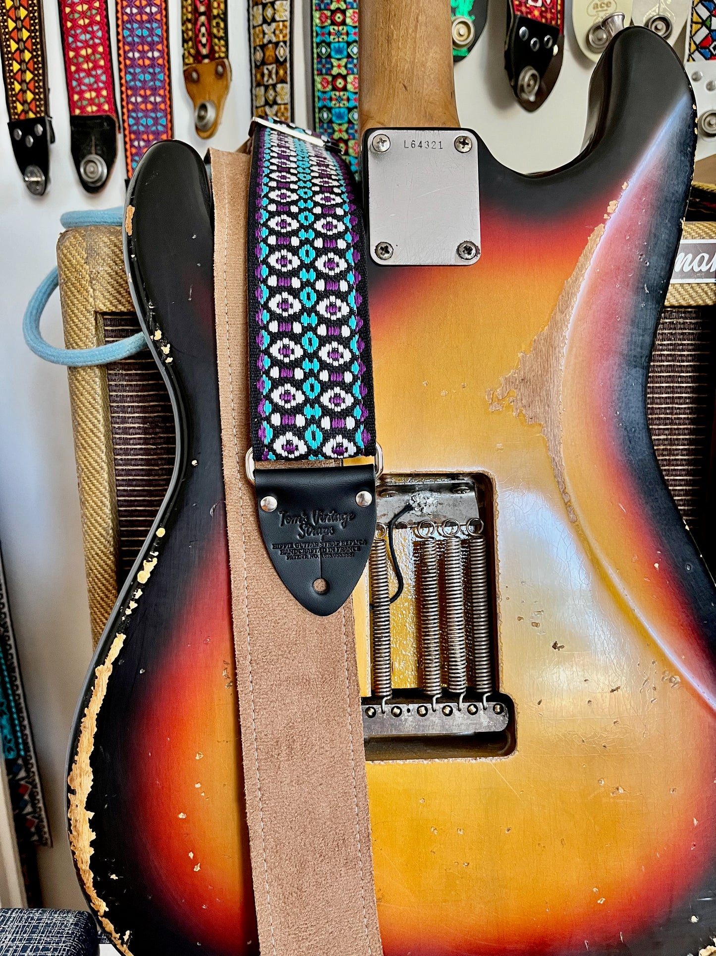Purple 'Bullseye' Guitar/Bass Hippie Strap
