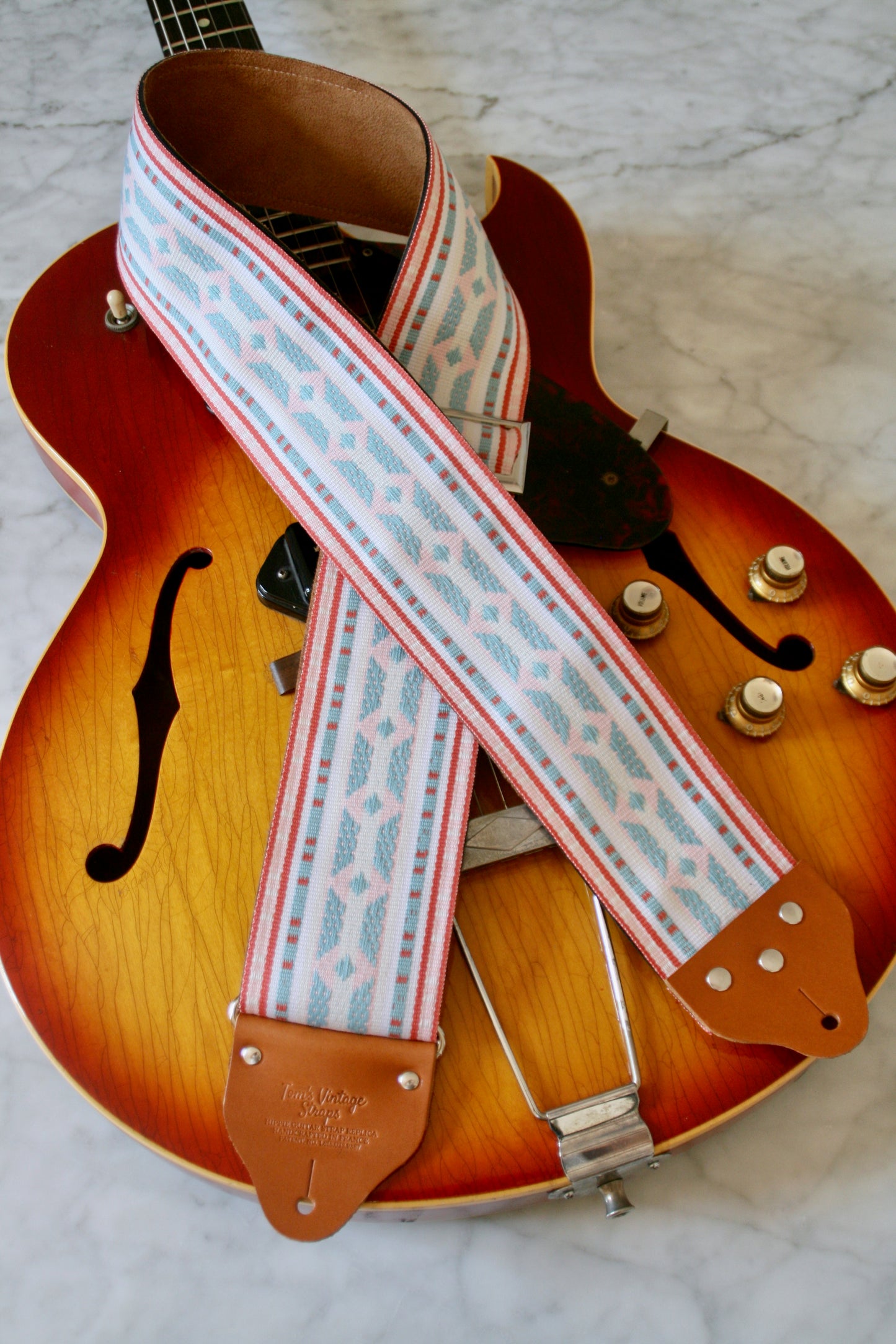 Custom wide 3" White 'Diamonds' Guitar/Bass Hippie Strap