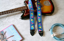 Load image into Gallery viewer, Blue &#39;Dahlia&#39; Guitar/Bass Hippie Strap
