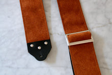 Load image into Gallery viewer, Custom wide 3&quot; Brown &#39;Corduroy&#39; Guitar/Bass Hippie Strap
