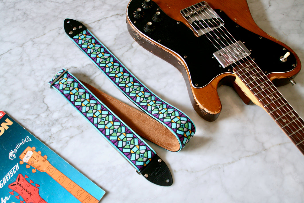 Turquoise 'Stained Glass' Guitar/Bass Hippie Strap
