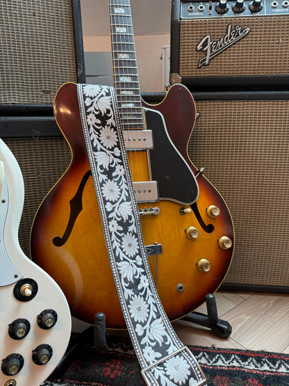 Custom wide 3" Grey 'Flowers' Guitar/Bass Hippie Strap