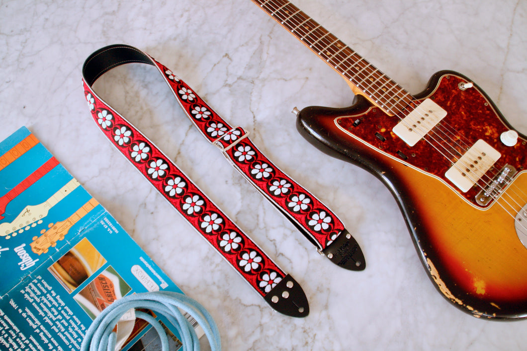 Red 'Daisy' Guitar/Bass Hippie Strap
