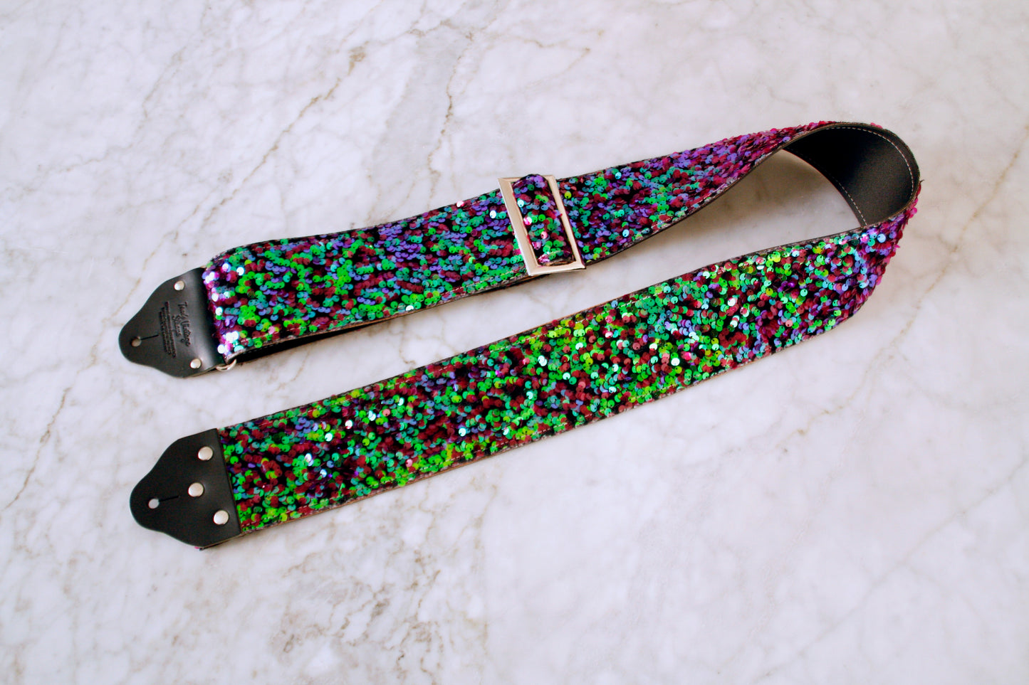 Custom wide 3" Chameleon 'Sequin' Guitar/Bass Hippie Strap