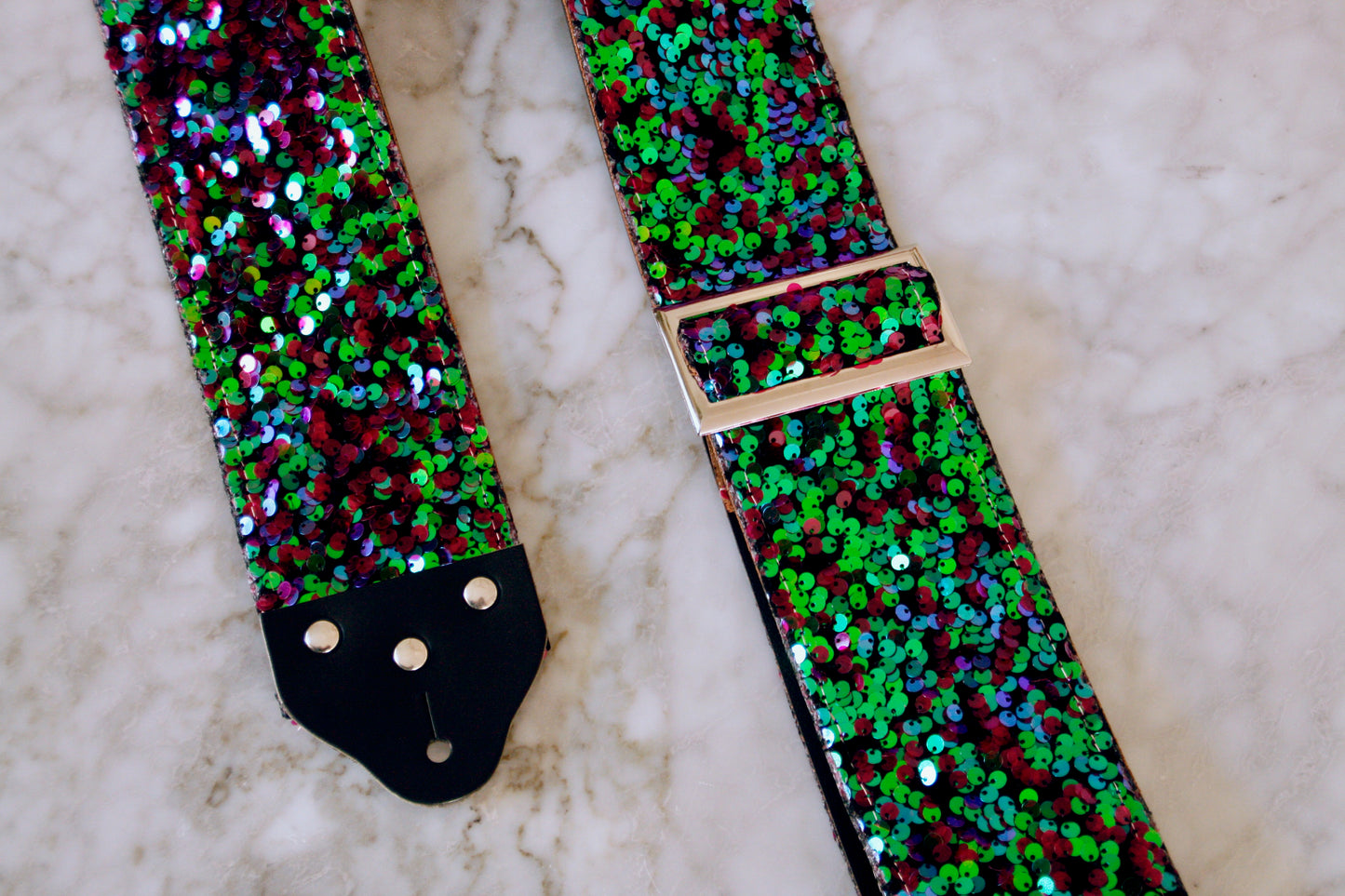 Custom wide 3" Chameleon 'Sequin' Guitar/Bass Hippie Strap