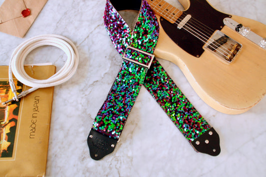 Custom wide 3" Chameleon 'Sequins' Guitar/Bass Hippie Strap