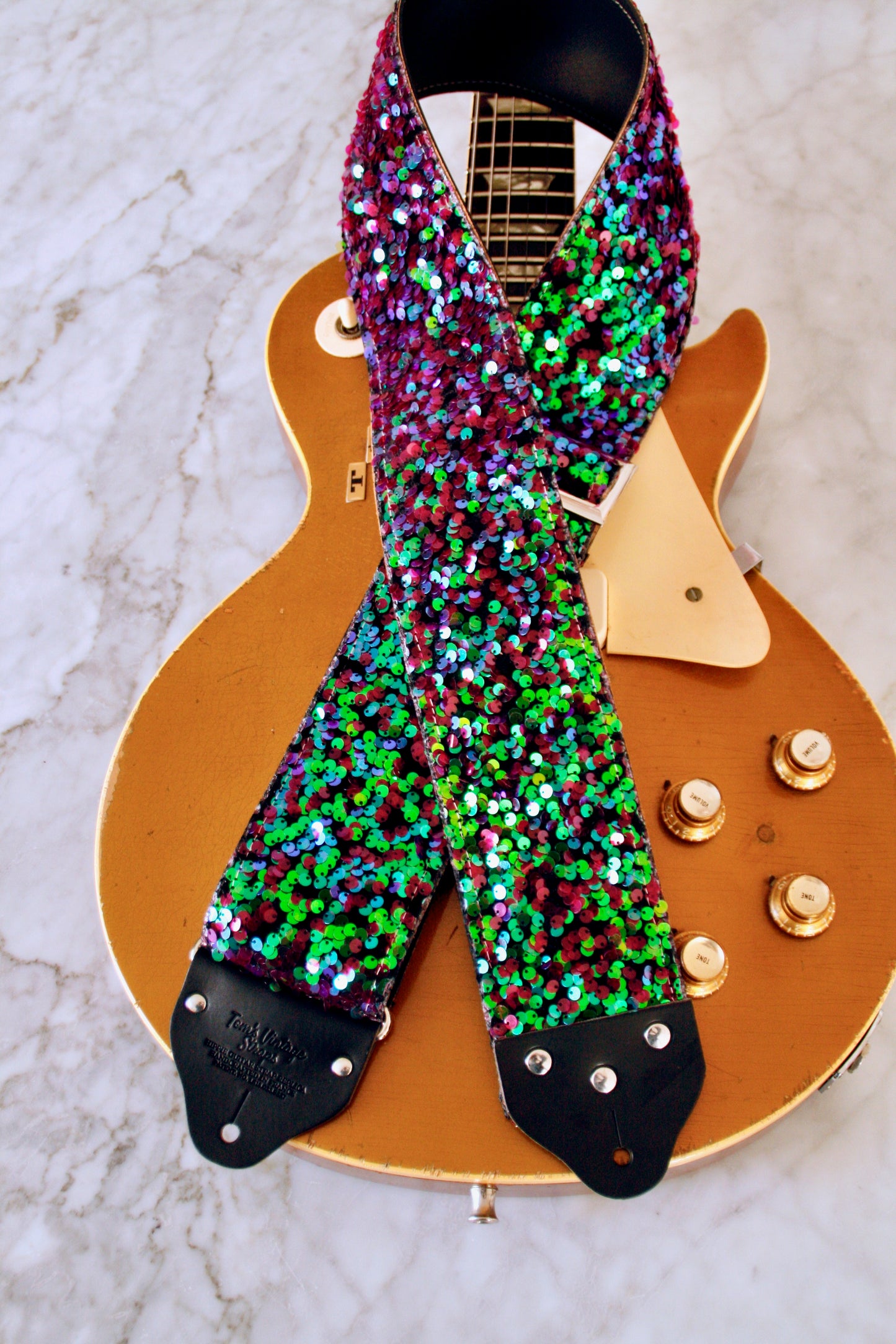 Custom wide 3" Chameleon 'Sequin' Guitar/Bass Hippie Strap