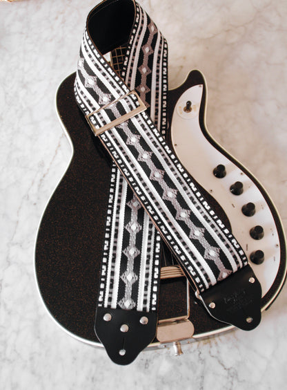 Custom wide 3" Black 'Diamonds' Guitar/Bass Hippie Strap