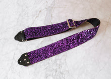 Load image into Gallery viewer, Custom wide 3&quot; Purple &#39;Sequin&#39; Guitar/Bass Hippie Strap
