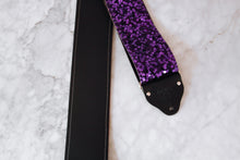Load image into Gallery viewer, Custom wide 3&quot; Purple &#39;Sequin&#39; Guitar/Bass Hippie Strap
