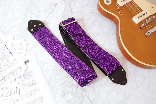 Custom wide 3" Purple 'Sequin' Guitar/Bass Hippie Strap