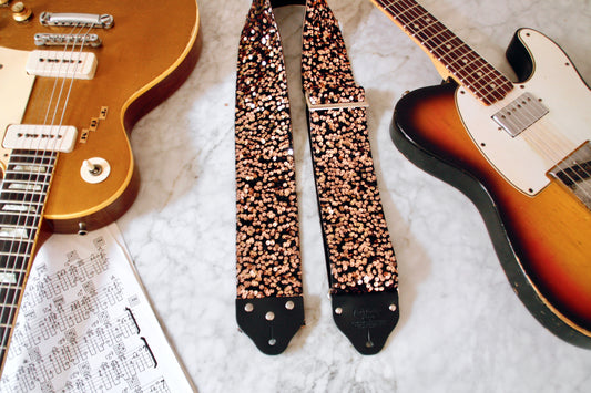 Custom wide 3" Gold 'Sequin' Guitar/Bass Hippie Strap
