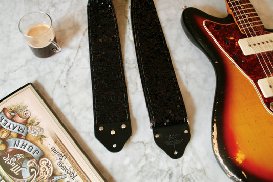 Custom wide 3" Black 'Sequin' Guitar/Bass Hippie Strap