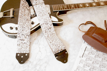 Custom wide 3" Silver 'Sequin' Guitar/Bass Hippie Strap