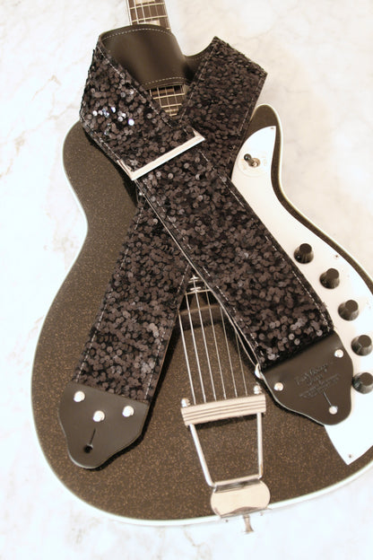 Custom wide 3" Black 'Sequin' Guitar/Bass Hippie Strap