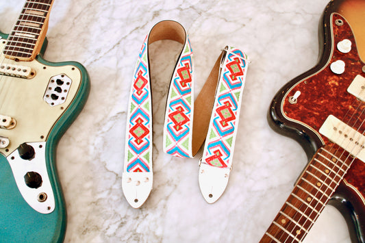 White 'Lotus' Guitar/Bass Hippie Strap