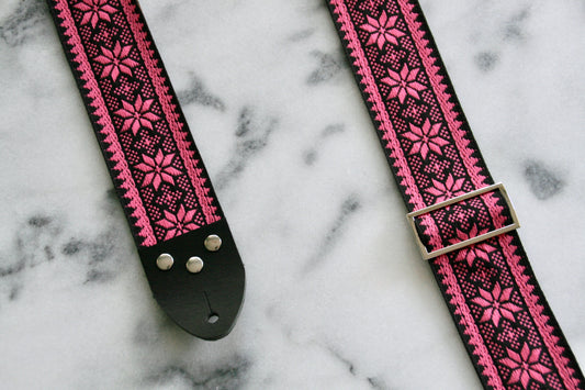 Pink 'Poinsettia' Guitar/Bass Hippie Strap