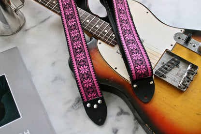 Pink 'Poinsettia' Guitar/Bass Hippie Strap