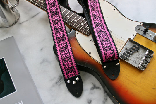 Pink 'Poinsettia' Guitar/Bass Hippie Strap
