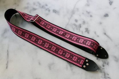 Pink 'Poinsettia' Guitar/Bass Hippie Strap