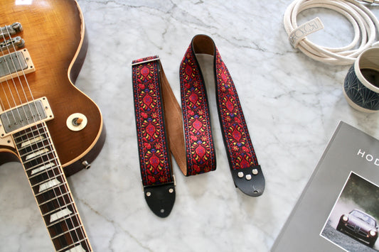 Burgundy 'Peacock' Guitar/Bass Hippie Strap
