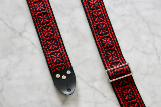 Red 'Crossroads' Guitar/Bass Hippie Strap
