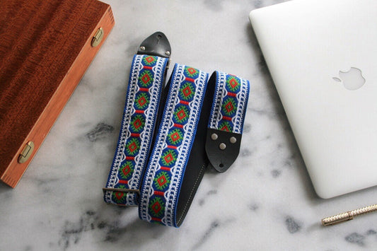 Blue 'Pillars' Guitar/Bass Hippie Strap