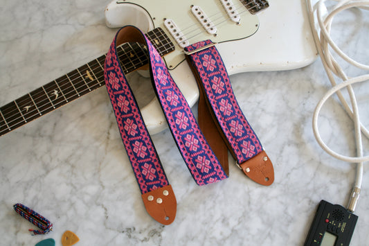 Pink 'Crossroads' Guitar/Bass Hippie Strap
