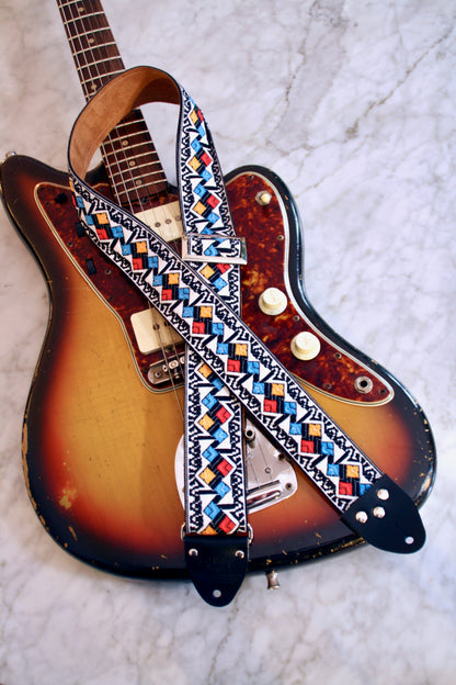 White 'Diamonds' Guitar/Bass Hippie Strap