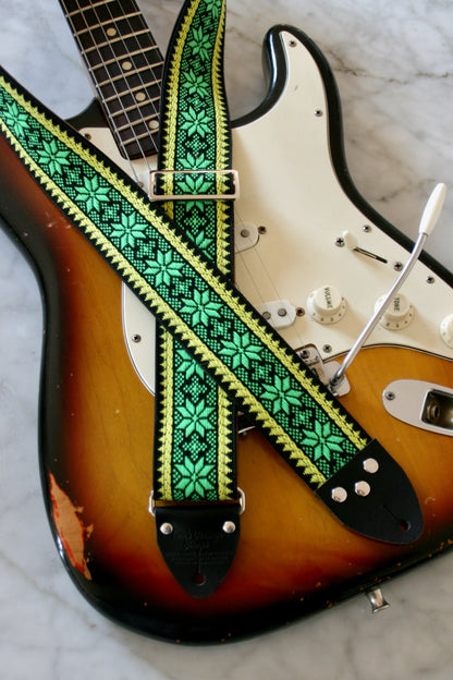 Mint Green 'Poinsettia' Guitar/Bass Hippie Strap