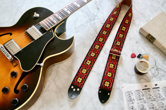 Red 'Snowflakes' Guitar/Bass Hippie Strap