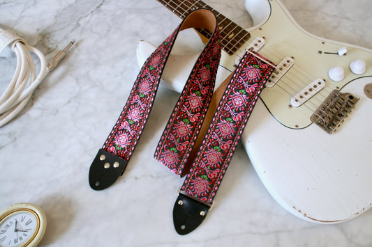 Crimson 'Peacock' Guitar/Bass Hippie Strap