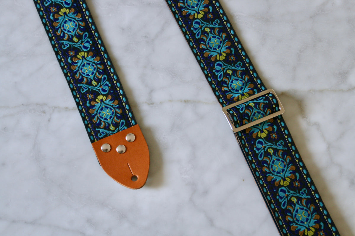 Blue 'Peacock' Guitar/Bass Hippie Strap