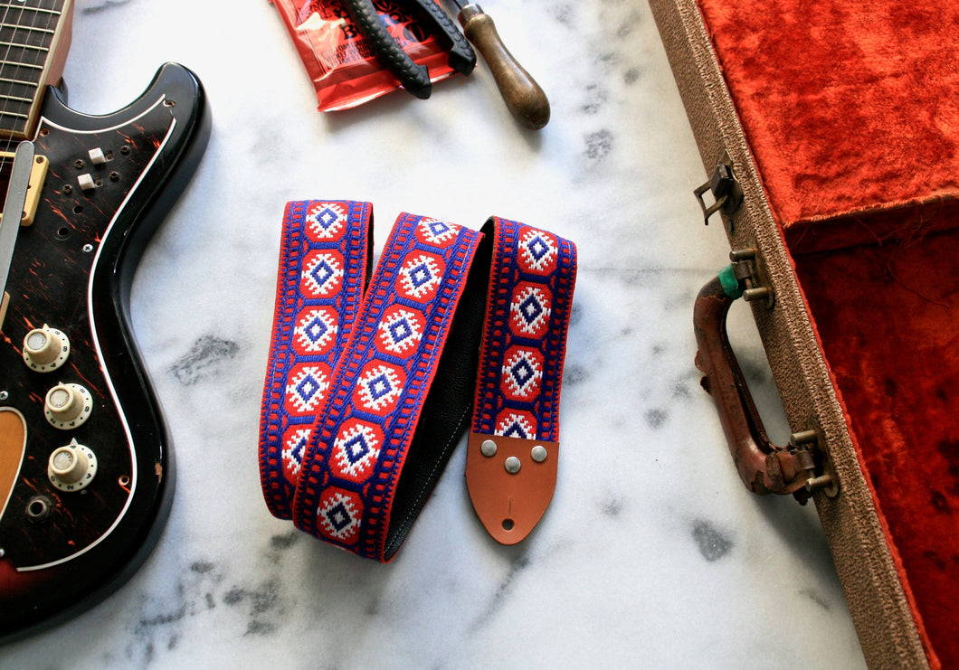 Red 'Pillars' Guitar/Bass Hippie Strap